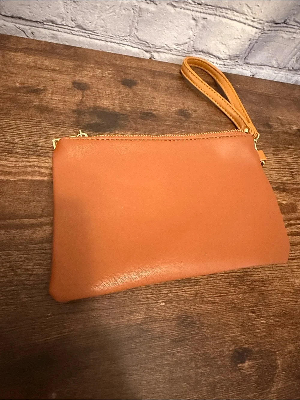 Kurgo Cognac Leather Tote with Honey Trim with wristlet pouch